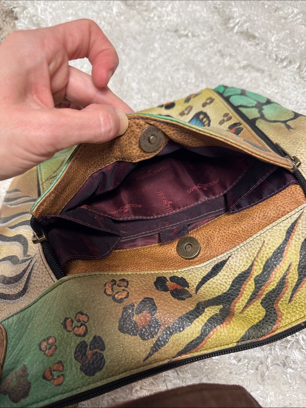 Anuschka Hand-Painted Multicolor Butterfly Crossbody Bag with Brown Strap - Picture 6 of 10